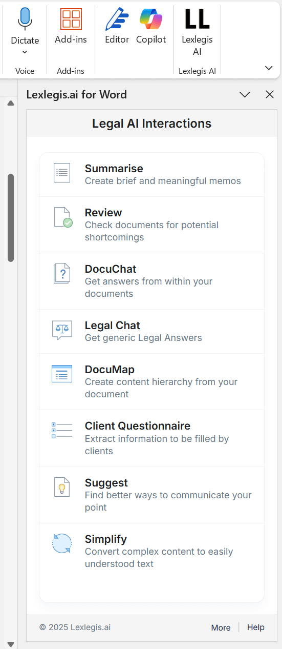 AI-powered interactions for Microsoft Word with Lexlegis.ai
