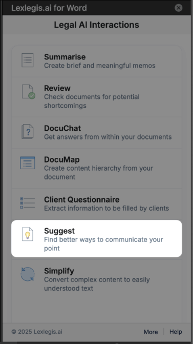 Get intelligent recommendations on how to draft legal content
