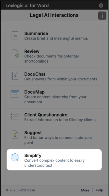 Convert complex legal matter to easily understandable text