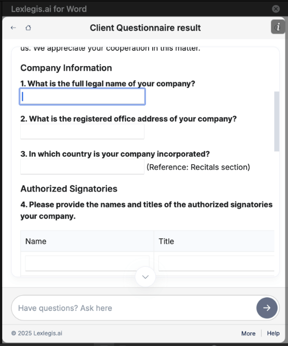AI-powered agreement filling with Lexlegis.ai Word Add-in